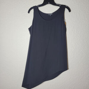 NWOT Eileen Fisher Black Asymmetrical Side Drape Silk Shell Tank Top Size XS